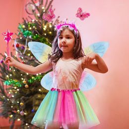 Kleding Sets 4 Stuks Vleugels Kostuum Outfits Rekwisieten Angel Elf Fairy Glanzend Oppervlak Verstelbare Hoofdband Toverstaf Mesh Rok