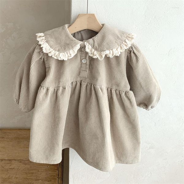 Ensembles de vêtements 4241C coréen bébé fille robe 2023 hiver printemps dentelle col rabattu fille velours côtelé mignon mode tout Match