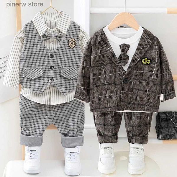 Ensembles de vêtements 4pcs garçons gentleman ensemble blanc chemise à manches longues et gilet et pantalon de costume tenues pour enfants vêtements robe de soirée costume