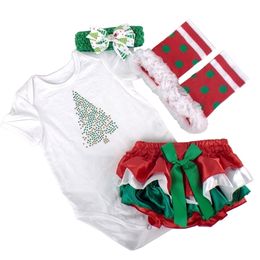 Conjuntos de ropa 4PCS Trajes de niña linda nacida Ropa Tops Body Pantalones cortos Conjunto para fiesta de Navidad 1er cumpleaños Traje de niñas de verano 220915