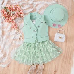 Ensembles de vêtements 4pcs été 4 5 6 7 ans fille réservoir sans manches gilet chapeau jupe papillon filles vêtements ensemble enfant en bas âge tenues salon maille