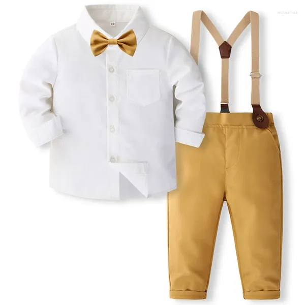 Juegos de vestimenta de ropa 4 PIEZA Spring Autumn Baby Boy Fit Fashion Fashion Gentleman Gentleman Tie Slewer Long Tops Pantalones para niños pequeños