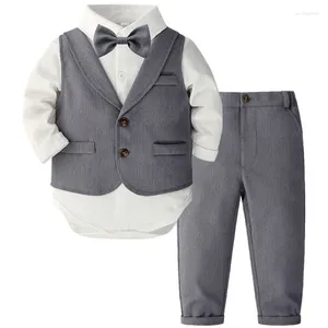 Ensembles de vêtements à 4 pièces Vêtements nés à ressort Fashion Gentleman Suit Cotton à manches longues Jumps Pant