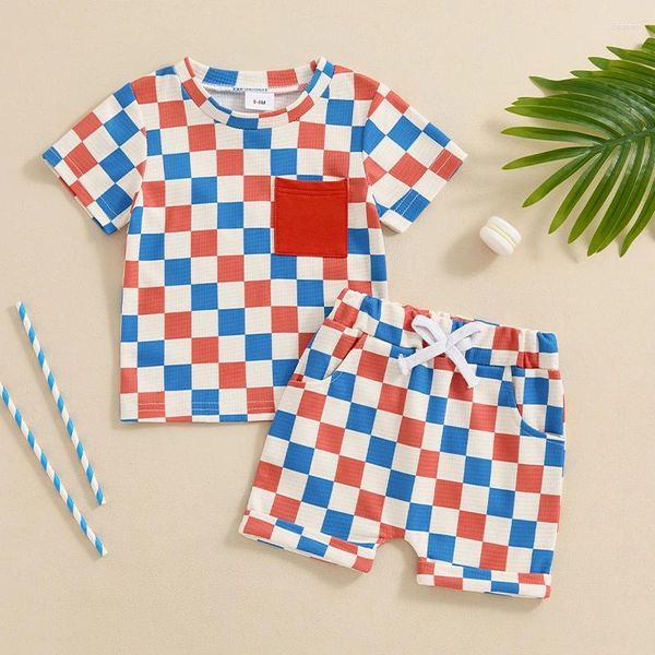 Conjuntos de ropa 4 de julio Baby Boy Girl Autfit Red y azul Camiseta de manga corta Camiseta Patriótica para niños pequeños