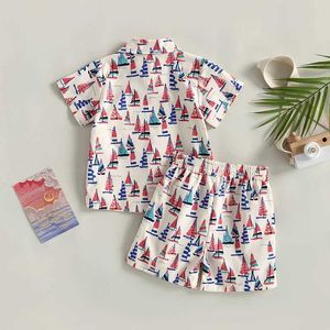 Kledingsets 4 juli Baby Boy Outfit USA vlag korte mouw button down shirt casual shorts 2pcs set onafhankelijkheidsdag outfits