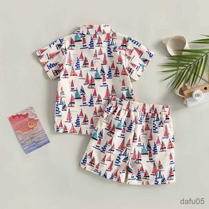 Kledingsets 4 juli Baby Boy Outfit USA vlag korte mouw button down shirt casual shorts 2pcs set onafhankelijkheidsdag outfits