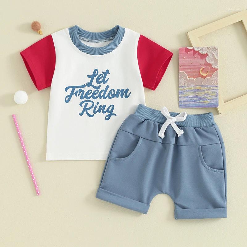 Ensembles de vêtements 4 juillet bébé garçon tenue à manches courtes t-shirt shorts ensemble vêtements d'été pour tout-petits