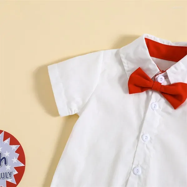 Ensembles de vêtements 4 juillet bébé garçons tenues à manches courtes noeud papillon barboteuse jarretelles 2 pièces ensemble drapeau américain vêtements d'été