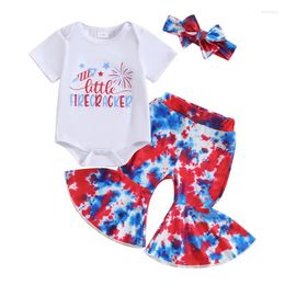 Kledingsets 4 juli Baby Girl Cloths USA T-Shirt Romper Stars Stripes Flare Pants Infant Patriotic Outfits Set