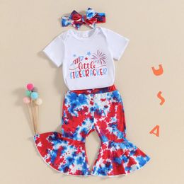 Kledingsets 4 juli Baby Girl Cloths USA T-Shirt Romper Stars Stripes Flare Pants Infant Patriotic Outfits Set