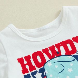Ensembles de vêtements 4 juillet bébé fille tenues Howdy America T-shirt à manches courtes drapeau américain gland cloche bas pantalon ensemble