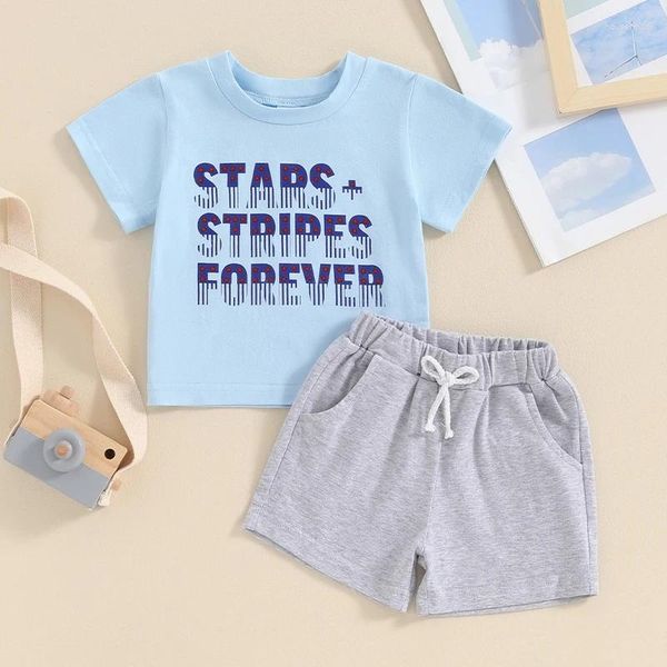 Ensembles de vêtements 4 juillet Toddler Boys Tenifits Lettre imprimer des t-shirts à manches courtes Tops et shorts 2pcs