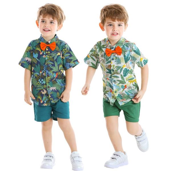 Ensembles de vêtements # 50 Vêtements pour bébés garçons en bas âge Gentleman Bow Tie Floral Imprimé T-shirt Tops + Shorts Tenues Salopette d'été pour enfants