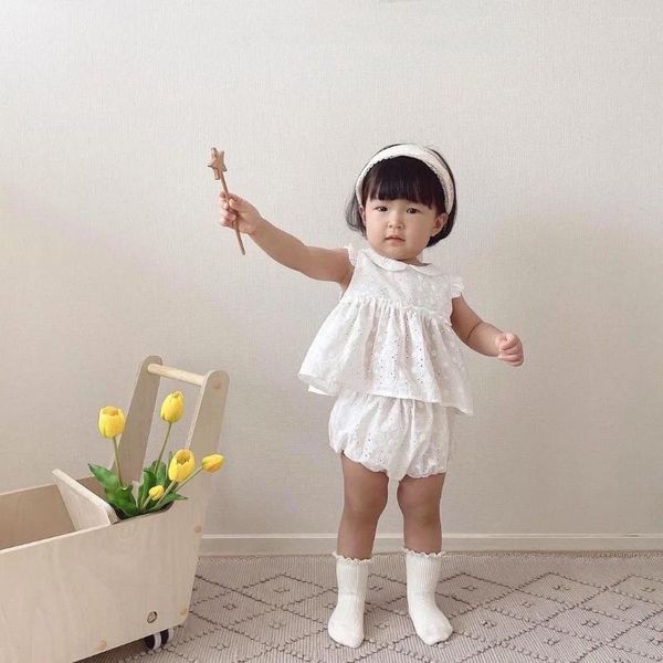 Conjuntos de ropa 5049B ropa de bebé hermana vestido de tirantes o traje 2023 verano falda de tirantes de niña coreana linda camisa corta