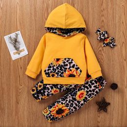 Kledingsets #58 0-24m Winterkleding voor meisjes peuterpak pullover sweatshirt round necy suned sunflower western broek