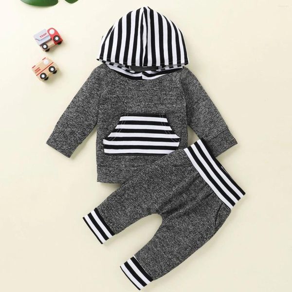 Conjuntos de ropa para bebés y niñas, Sudadera con capucha a rayas, pantalones, traje de primavera, trajes, ropa para niñas, 6, 12, 18 y 24 meses