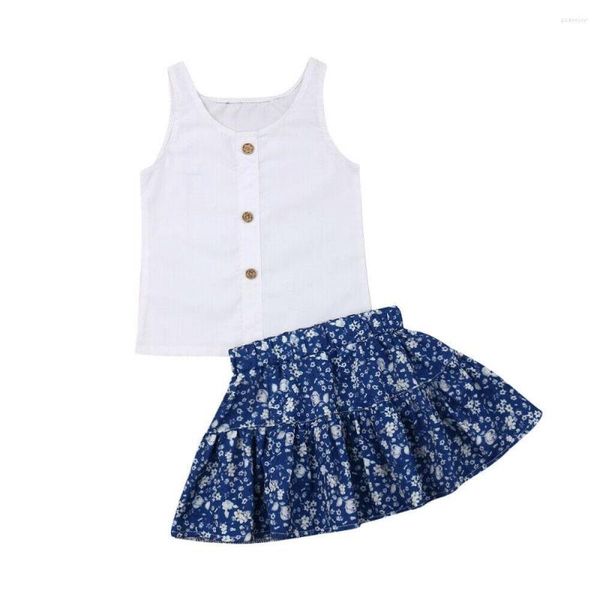 Ensembles de vêtements 6M-3T été enfant en bas âge bébé fille vêtements sans manches bouton hauts T-Shirt Floral Mini jupe robe tenues