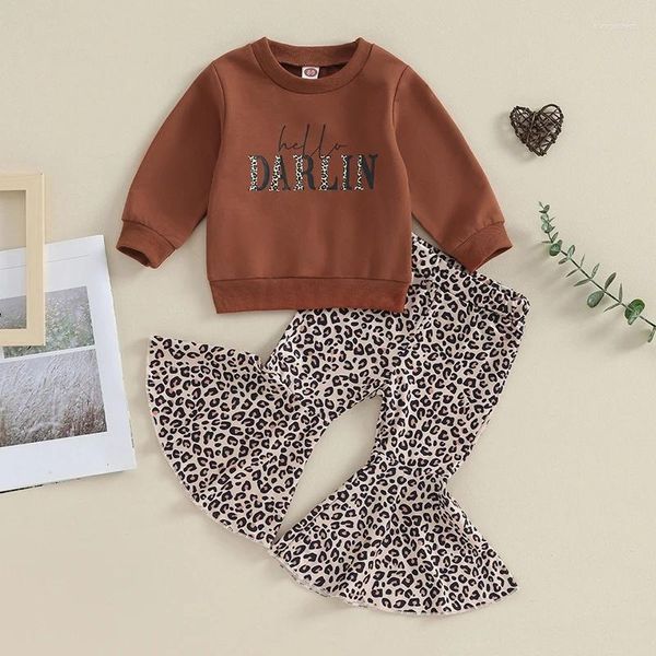 Conjuntos de ropa 6M-4y Autumn Niddler Kids Baby Girl Girls Carta de cuello de cuello de OSPLES ALCE DE LEOPARD