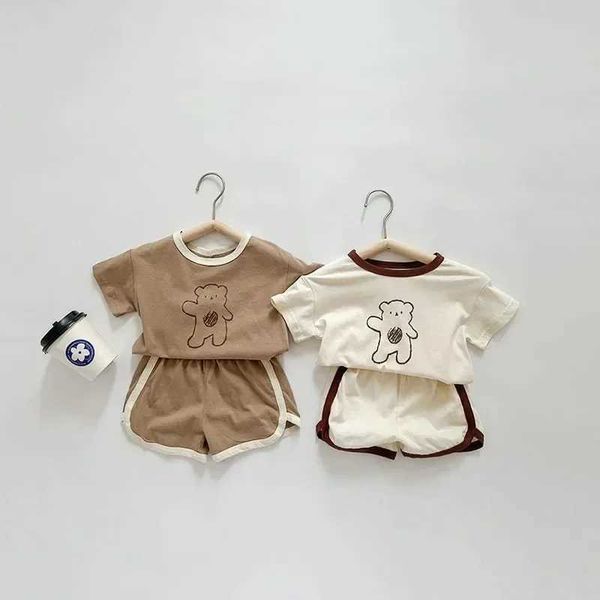 Ensembles de vêtements 6m-4y Cartoon Bear Baby Tenues Casual Mignon Boys and Girls Two Piece Set Summer Kids Vêtements à manches courtes Costumes Home Vêtements H240508