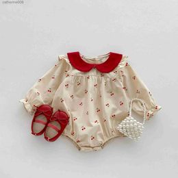 Conjuntos de ropa 7397 Bebé Princesa Romper Cereza Impreso Manga Larga Mono de Algodón Ropa de Bebé Infantes OutfitL231202