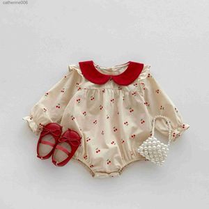 Ensembles de vêtements 7397 bébé princesse barboteuse cerise imprimé manches longues coton combinaison bébé vêtements nourrissons OutfitL231202