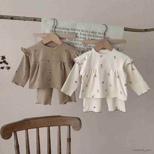 Ensembles de vêtements 7514 Baby Girl's Clothing Set Home Suit 2023 AUTOMNE NOUVELLE FLOOR CERRIE SHANCES VOLES TOP + PAPT