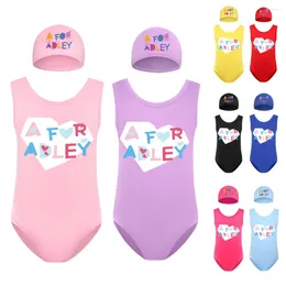 Kleding stelt een voor Adley Girls Swimsuit Swimming Cap Set Swimwear Big Girl Rok Peuter Baby Bathing Suit 1 stuk