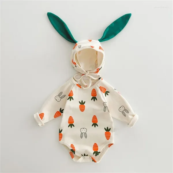 Ensembles de vêtements adorables Baby Rompers Pajamas Carrot Print Long Hat Chatte Boys Filles Coton Tenue de maison