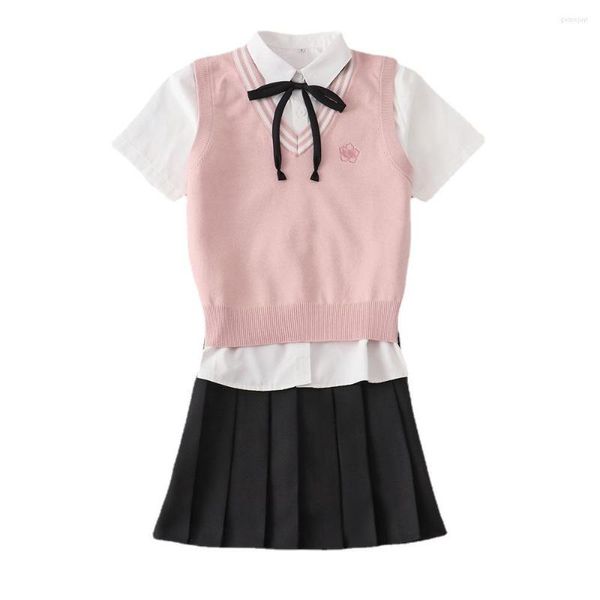 Ensembles de vêtements Adulte Femmes Japonais Coréen Étudiant JK Uniforme Costumes Automne Et Hiver Chemise Pull Gilet Jupe Plissée Filles Robes D'école