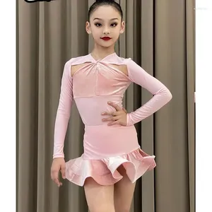 Kledingsets Geavanceerde versie Latin Dance Training Dress 2024 Herfst- en winterkinderen zachte roze pak met lange mouwen