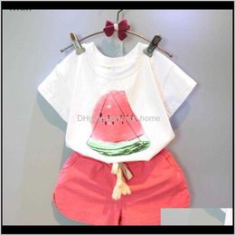 Vêtements Ensembles Aile Rabbit Girls Summer Style Casual Watermelon Imprimé Pantalon Pantalon à manches courtes 2pcs pour enfants Vêtements K1 MM2DD P3QQX C240413