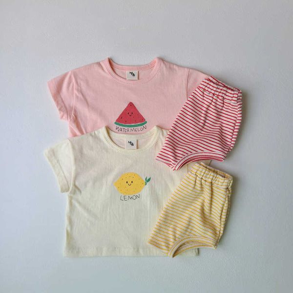 Instagram bébé coréen bébé fruit d'été Set à manches courtes à manches mignonnes en coton t-shirt croustillant pantalon court ensemble deux pièces