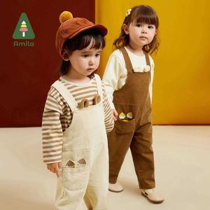 Kledingsets Amila Baby kleding 2023 Autumn Fashion Corduroy Stof Chestnut geborduurde katoenen gebreide broek Setl240502
