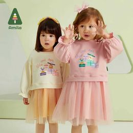 Ensembles de vêtements Amila Baby Girl Robe Set 2023 Spring New Casual Sweatshirt Robes Two Pieces Clothing Set 0-6 ANS PRINCESS COTTON COSYL2405