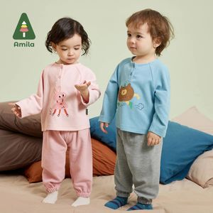 Kledingsets Amila Babyondergoed Set Herfst Dier Meubels Element Afdrukken Jongens Meisjes Katoenen Kinderen Pak Homewear Kleding 231006