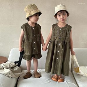 Ensembles de vêtements ArmyGreen Children's Summer Work Vêtements Suit Boys 2024 Baby Girls Sans mante