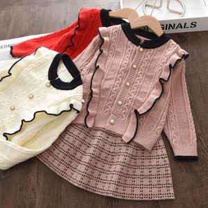 Ensembles de vêtements Arrivées Vêtements pour bébés filles Automne Pulls tricotés Costumes Cardigans à volants décontractés et jupe Tenues de princesse