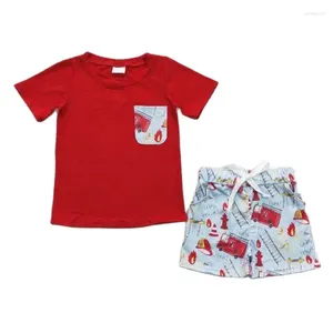 Kledingsets aankomen RTS RTS TODDLER Outfits Kinderen Zomer Pocket Shorts Pakken Pakken Baby Boys Red Set broer of zus