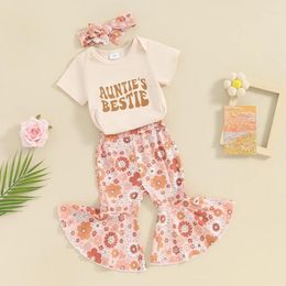 Ensembles de vêtements tantes c'est-à-dire vêtements pour bébé fille tante disant lettre barboteuse chemise pantalon évasé floral bandeau 3 pièces tenue