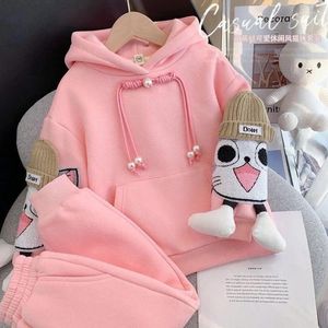 Ensembles de vêtements automne et hiver 2 pièces ensemble filles plus velours sweats à capuche chauds pantalons vêtement de sport épaissir dames sweat à capuche survêtements