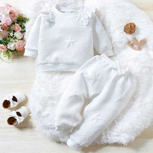 Kledingsets Herfst- en winterbabymeisjesset met lange mouwen en strik Stermode Eenvoudig wit Mooie babykleding