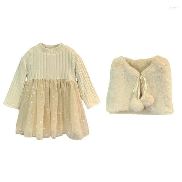 Ensembles de vêtements automne et hiver robe pour enfants petite fille moelleuse filles velours princesse gilet deux pièces ensemble