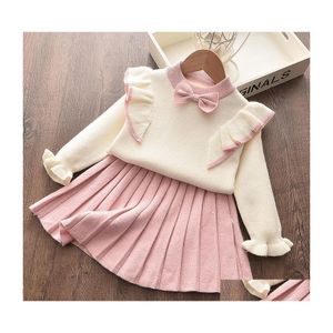 Ensembles de vêtements automne et hiver pour enfants girls tricot tricot top top addPeated skirt robe 2pcs sets16y baby girl vêtements 809 Dr Dhnpi