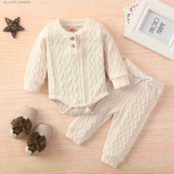 Ensembles de vêtements Automne et hiver Nouveau bébé et enfant en bas âge Col de baseball Combinaison en tissu tricoté + Pantalon à taille élastique Ensemble décontracté R231106