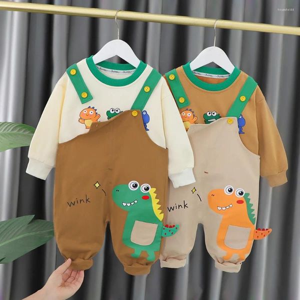 Conjuntos de ropa Ropa de bebé de otoño para niños Tops de dinosaurios de dibujos animados Monos 2 unids/set Traje informal para niños Trajes infantiles Chándales para niños
