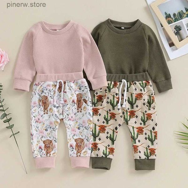 Ensembles de vêtements Automne Bébé Filles Garçons Vêtements Sweat-shirt à gaufres Pantalon à fleurs de bétail 2pcs / set Costumes en coton Vêtements pour enfants Survêtements pour tout-petits