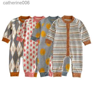 Ensembles de vêtements Automne Bébé Combinaison Mignon Imprimer Tricot Barboteuse Pour Garçons Filles Vintage Pull One-Pièces Onesie Vêtements Nouveau-Né Infantile OutfitL231202