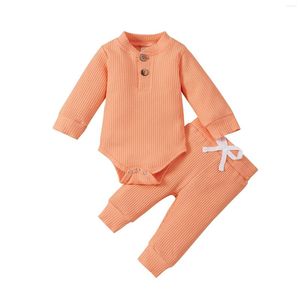 Ensembles de vêtements automne bébé couleur unie vêtements ensemble filles à manches longues col rond combinaison taille élastique pantalon avec nœud papillon