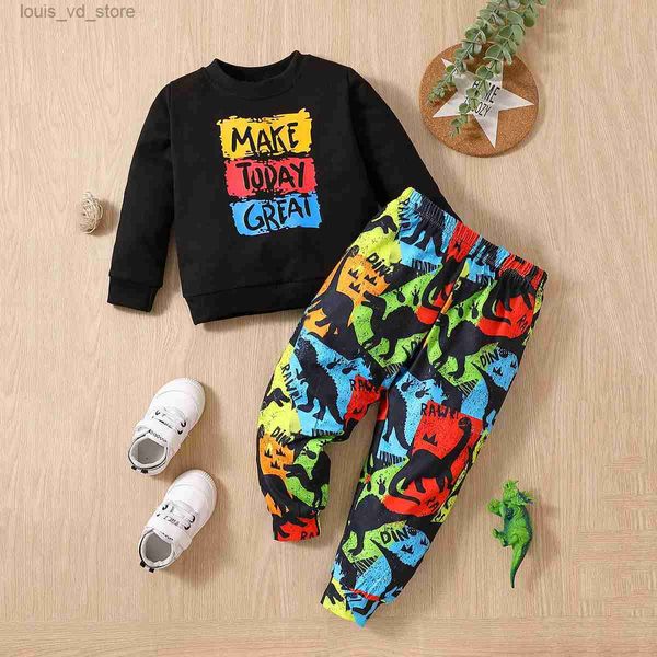 Ensembles de vêtements Automne costume pour garçons lettre pour enfants dinosaure à manches longues deux pièces printemps et automne mode pull coton vêtements pour enfants T231204