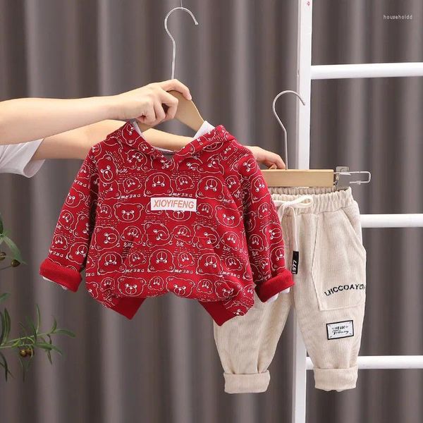 Conjuntos de ropa Otoño niños niño 2 piezas conjunto de ropa letra oso estampado sudadera sudaderas con capucha trajes de bebé pegatina cordón pantalón trajes para niños